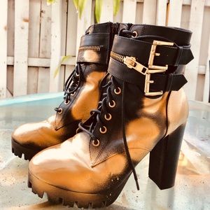 Customized Gold Spray Paint Moto Black Boots